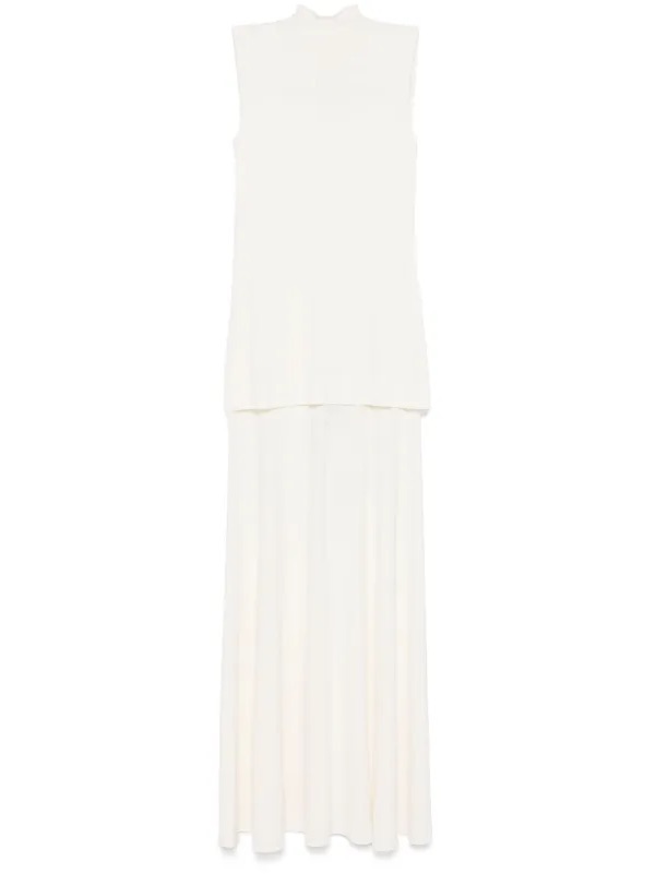 Jil Sander Sleeveless High-Neck Crepe Maxi Dress In Off-White